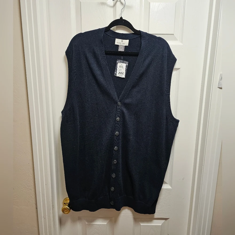 Oak Hill Men’s Knit Sweater Vest Navy Blue Button Front Size 2XLT Big & Tall NWT